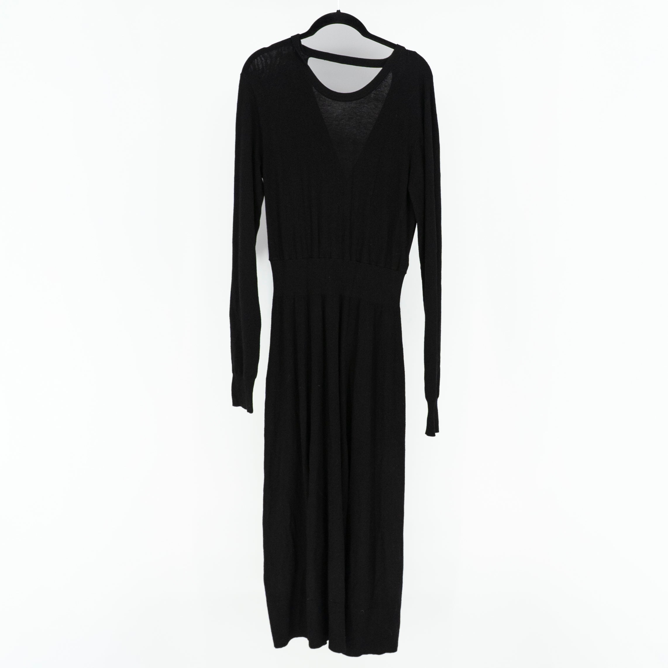 NEW Maje Rolland Wool Blend Sweater Knit Stretch Backless Midi Dress Black Noir