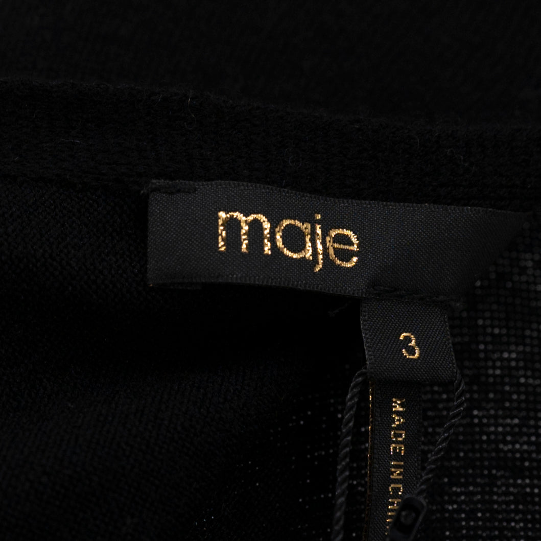 NEW Maje Rolland Wool Blend Sweater Knit Stretch Backless Midi Dress Black Noir