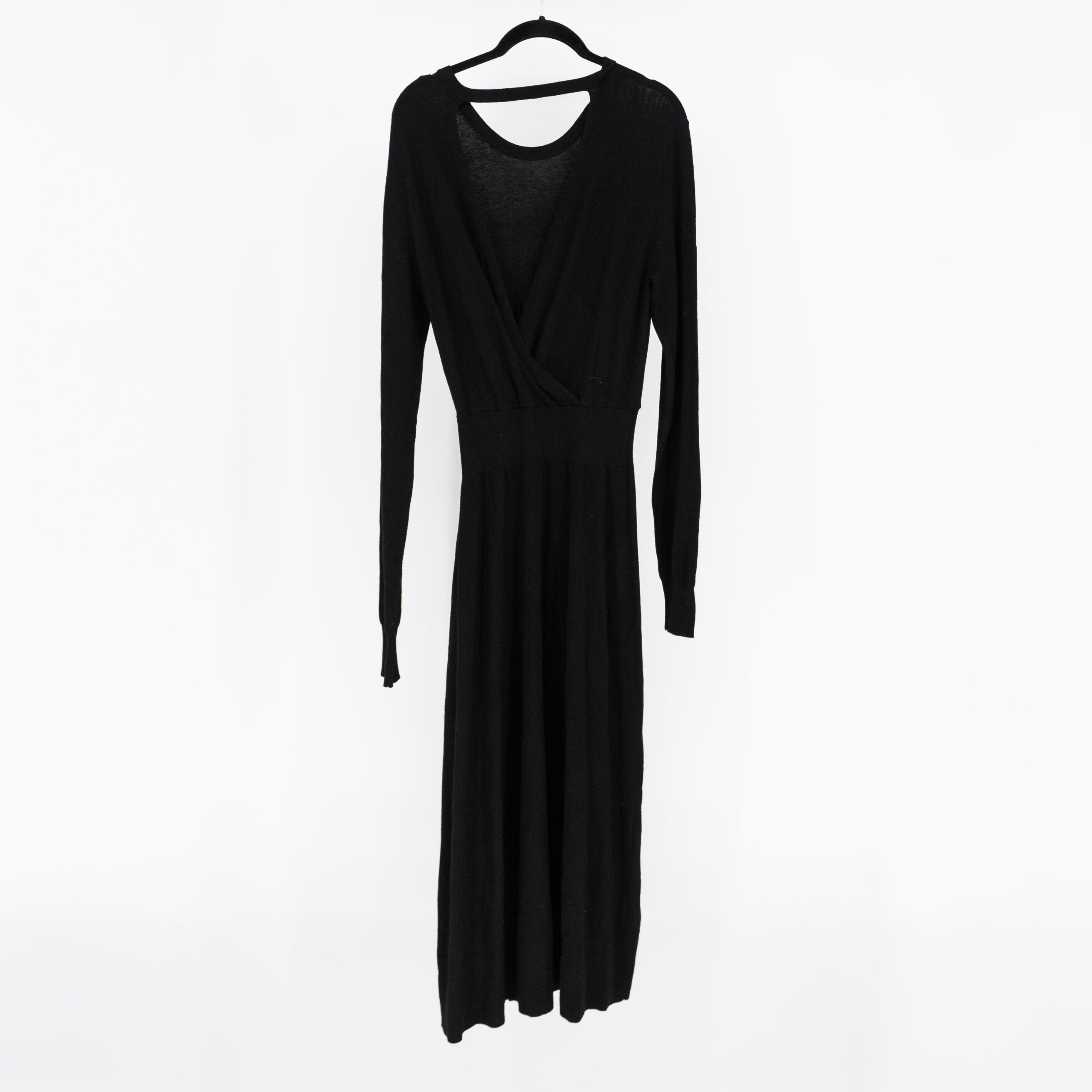 NEW Maje Rolland Wool Blend Sweater Knit Stretch Backless Midi Dress Black Noir