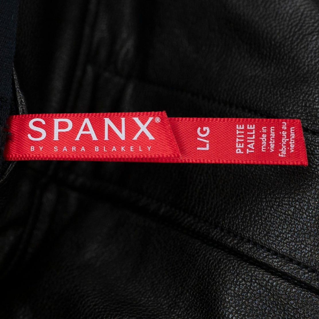NEW Spanx Women's Leather Like Skinny Faux Vegan Ankle Pants Black Noir Large