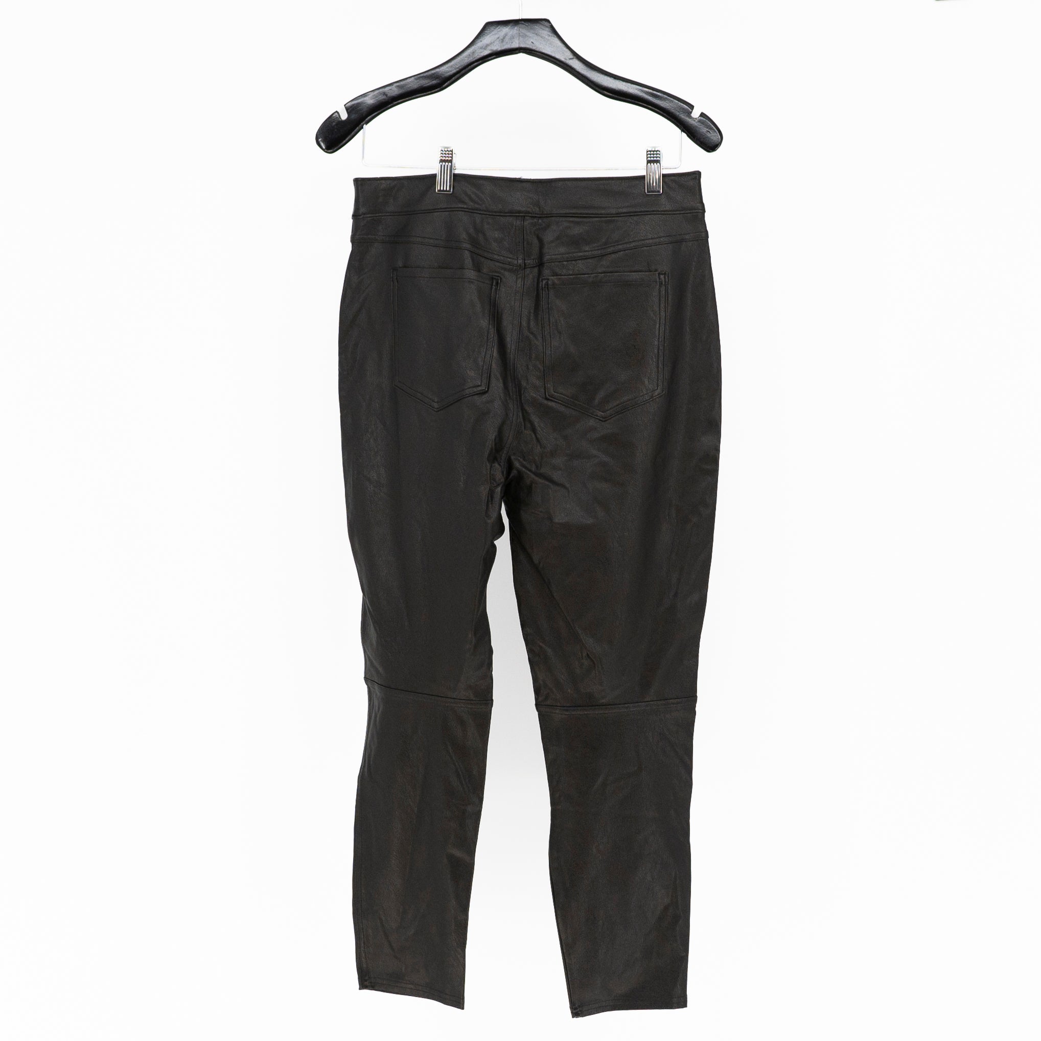 NEW Spanx Women's Leather Like Skinny Faux Vegan Ankle Pants Black Noir Large
