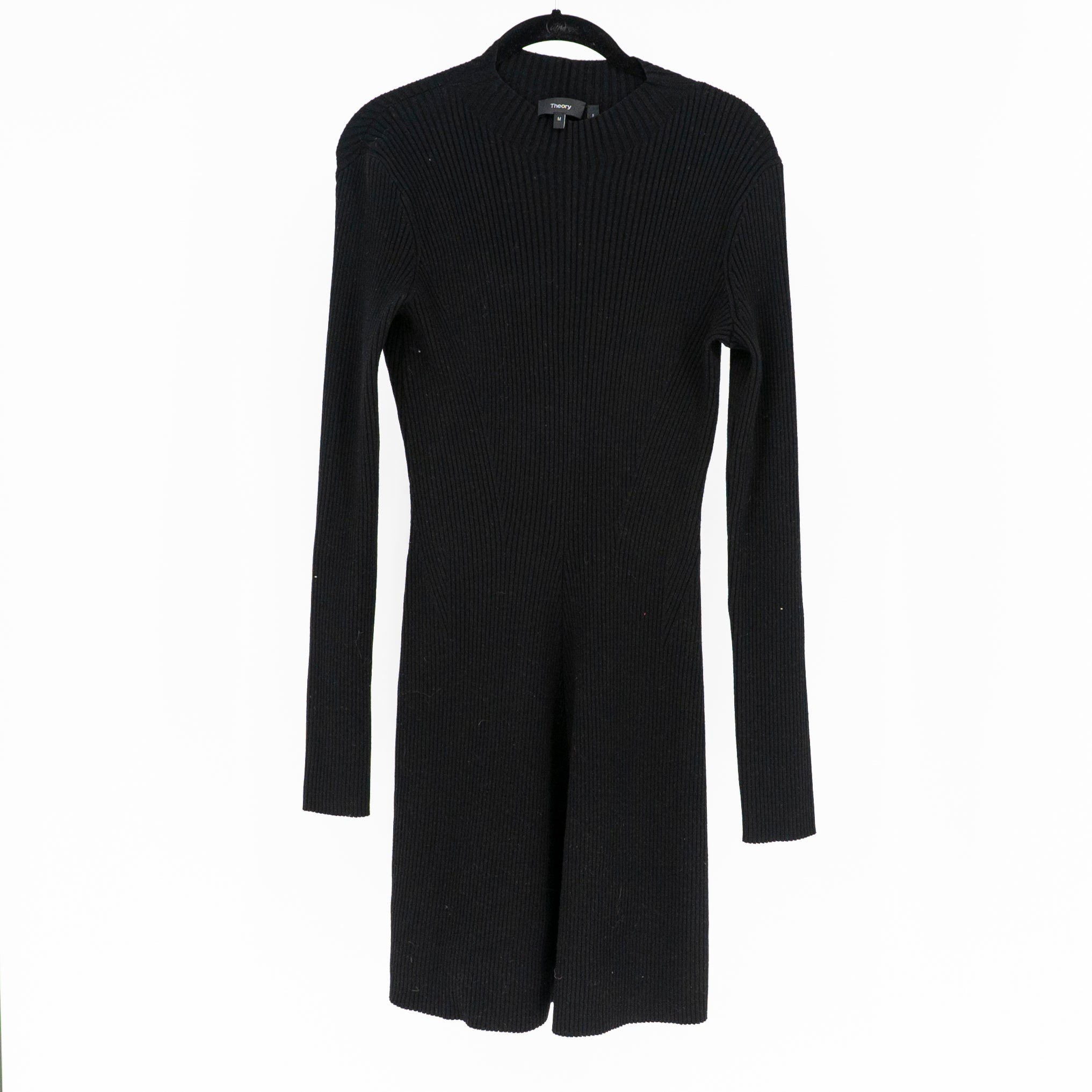 NEW Theory Women's Moving Rib Knit Stretch Empire Wool Sweater Dress Medium
