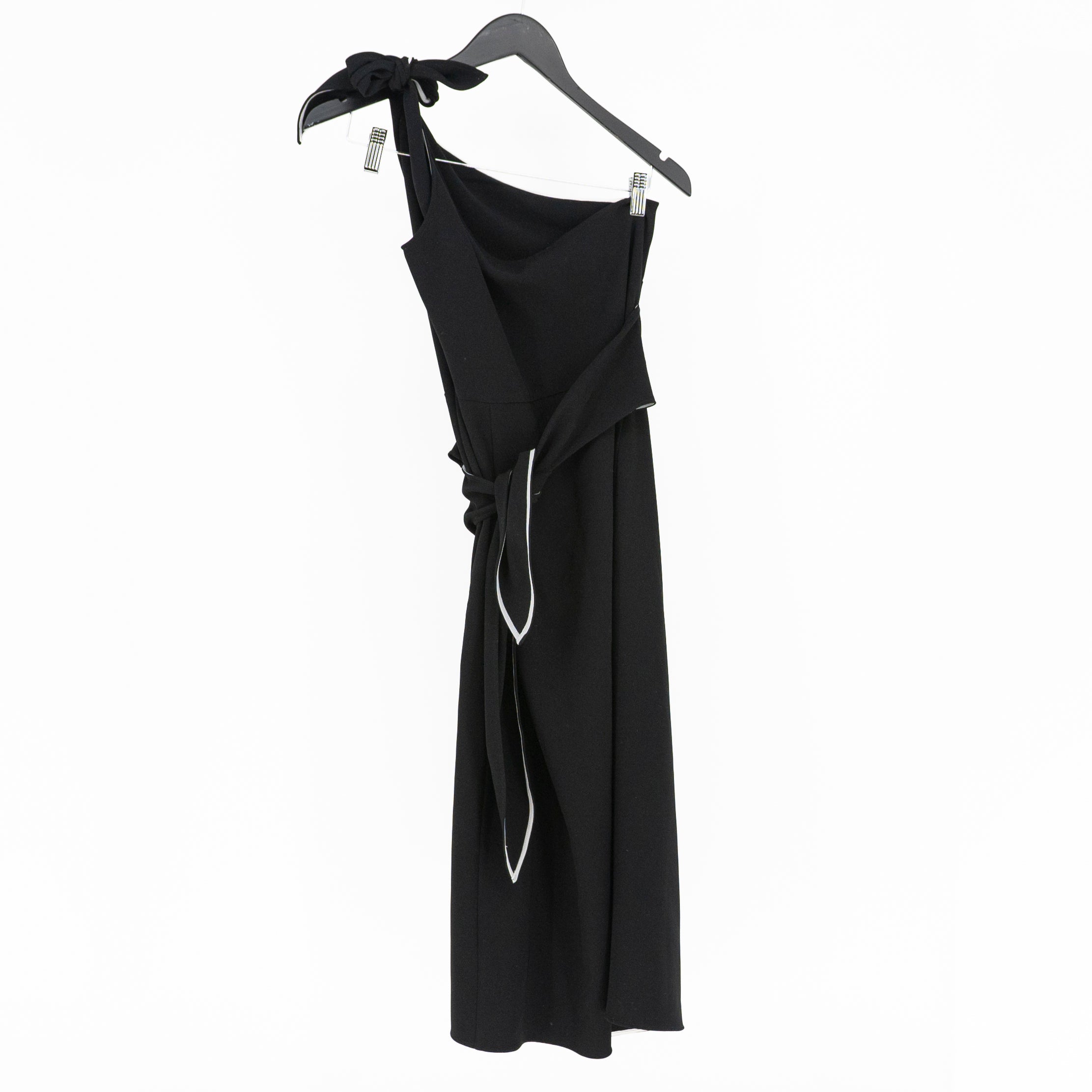 Diane Von Furstenberg One Shoulder Faux Wrap Midi Dress Black White 8
