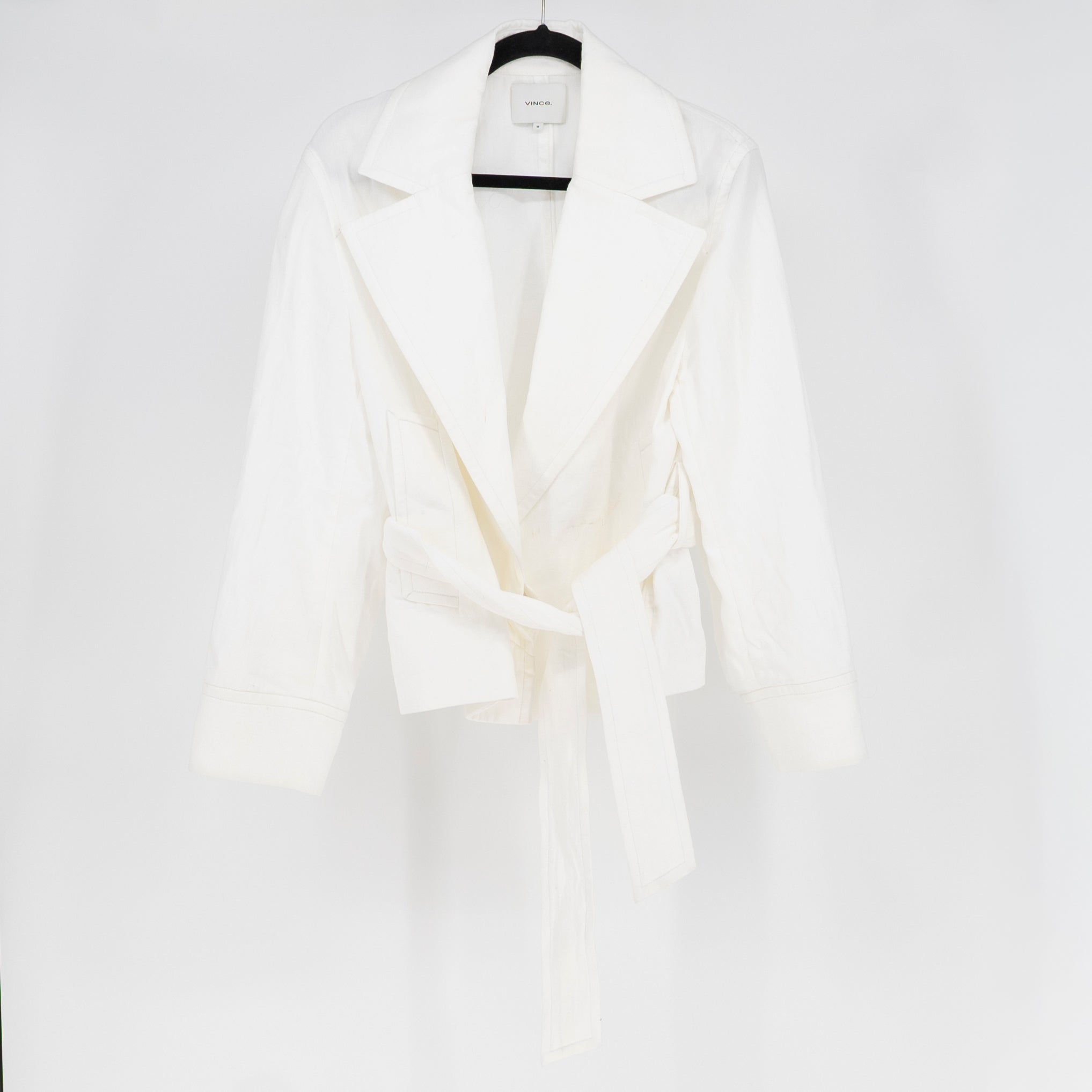 Vince Women's Cotton Cropped Casual Belted Blazer Jacket White Medium