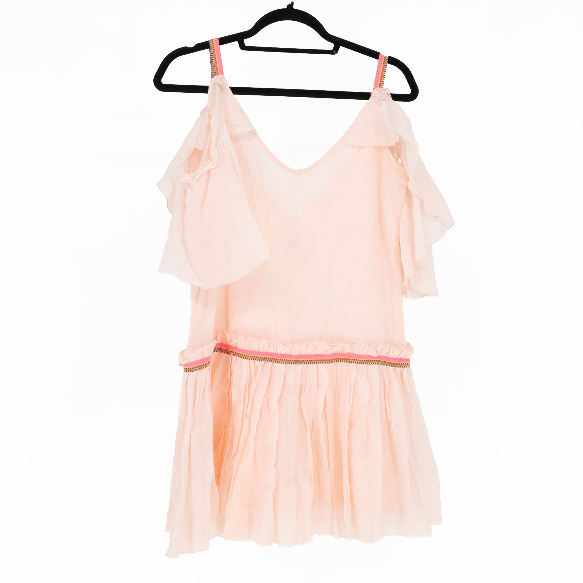 Pitusa Cotton Off The Shoulder Lightweight Mini Ruffle Dress Peach Pink Small