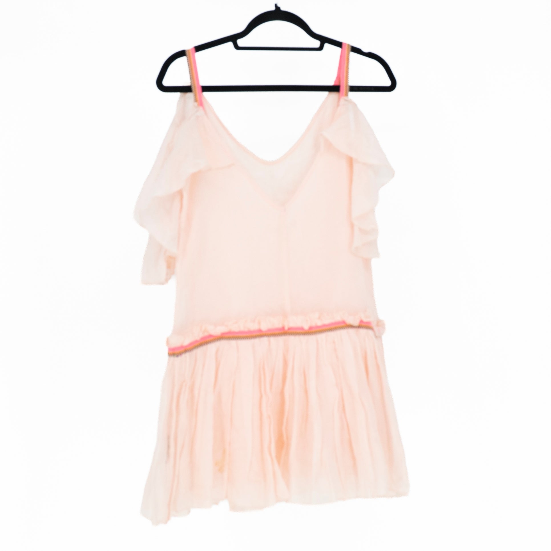 Pitusa Cotton Off The Shoulder Lightweight Mini Ruffle Dress Peach Pink Small