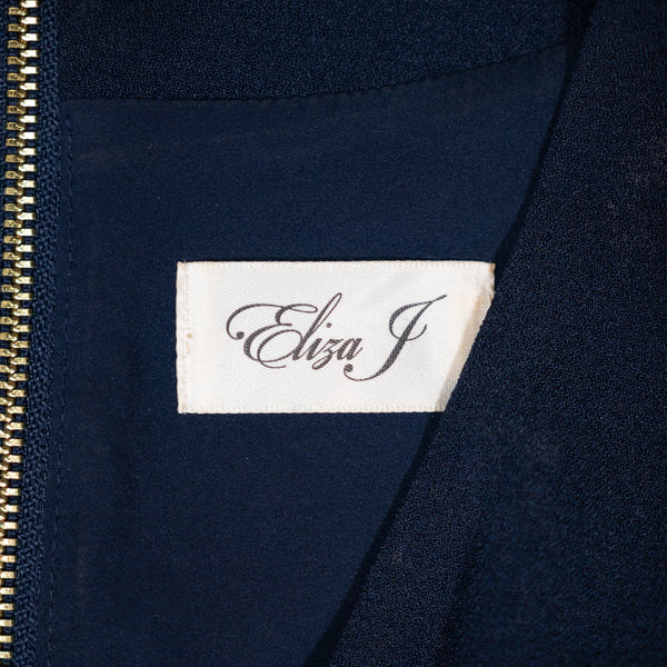 Eliza J Ponte Ruffle Short Sleeve V Neck Belted Mini Sheath Dress Navy Blue 8