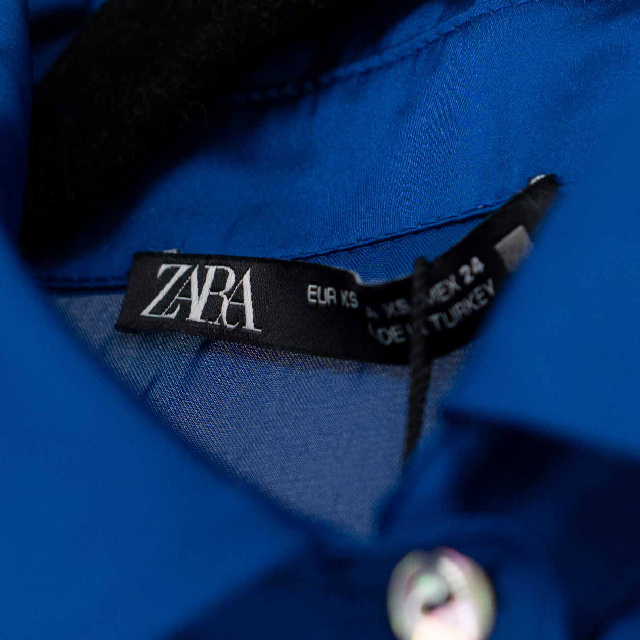 NEW Zara Satin Collared Long Sleeve Button Down Blouse Shirt Cobalt Blue XS