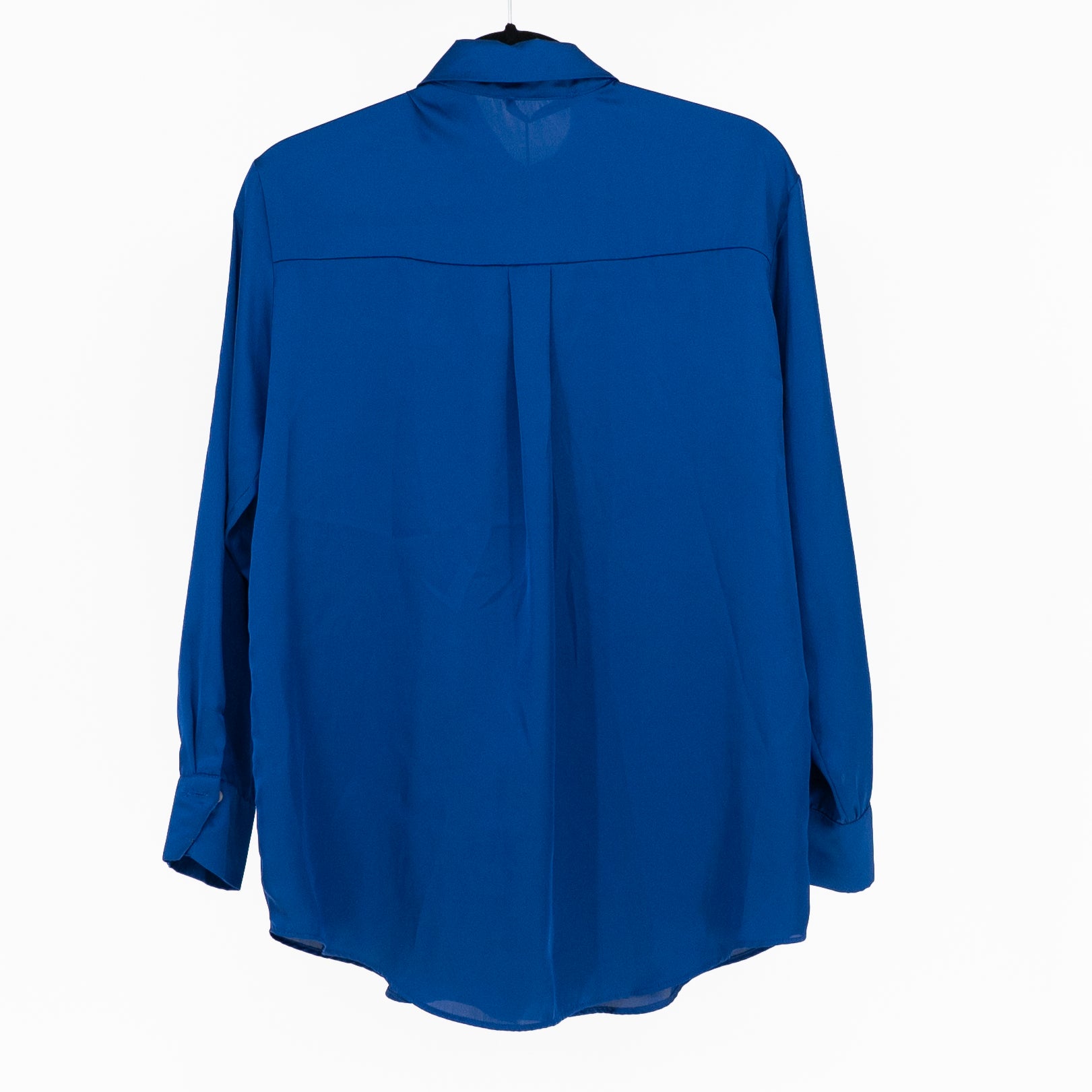 NEW Zara Satin Collared Long Sleeve Button Down Blouse Shirt Cobalt Blue XS