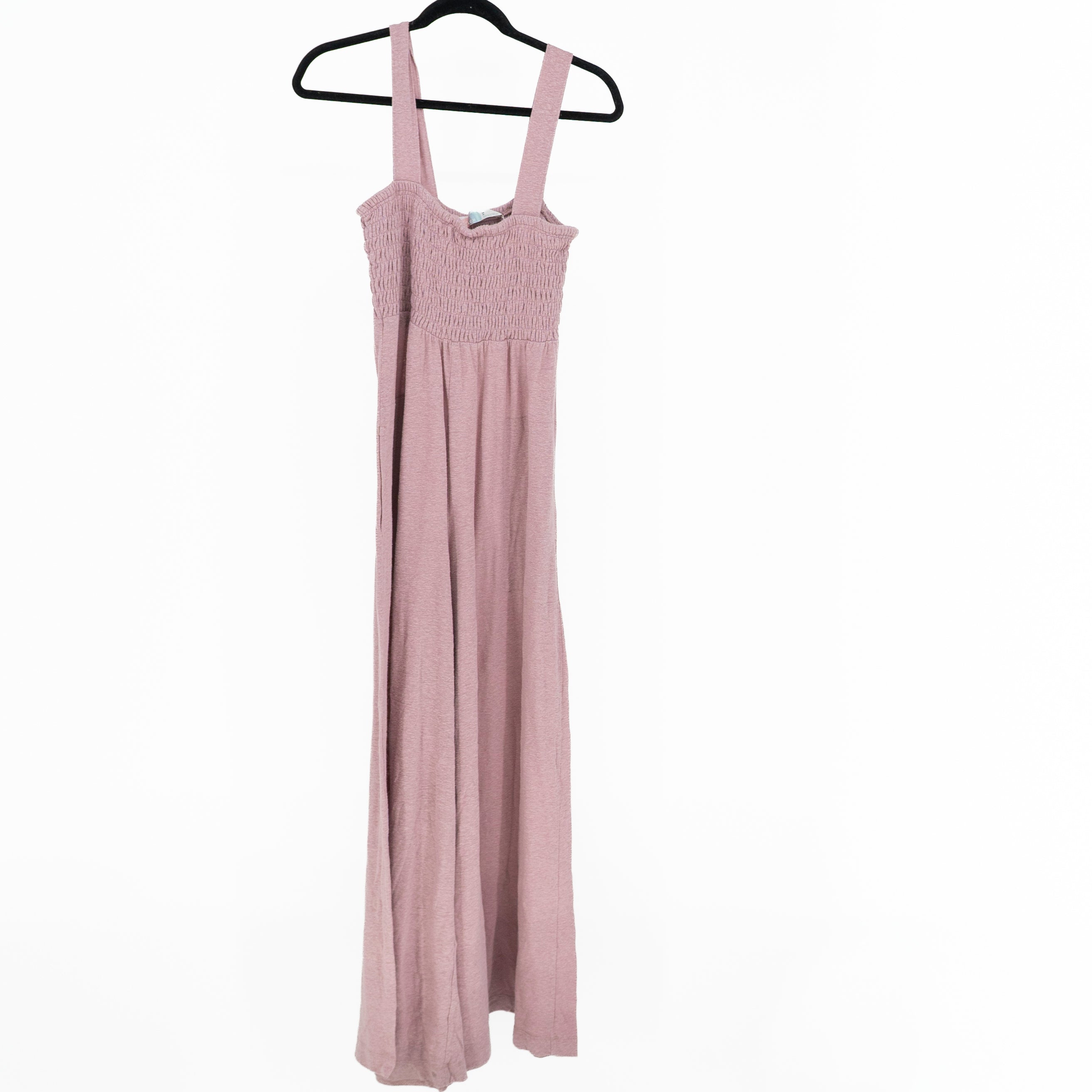 Free People Beach Homecoming Linen Blend Smocked Jumpsuit Jumper Pink Salt M