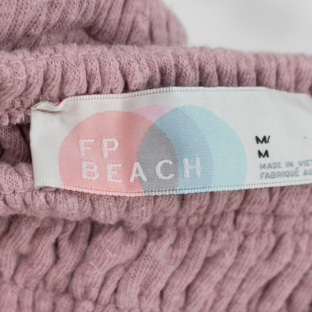 Free People Beach Homecoming Linen Blend Smocked Jumpsuit Jumper Pink Salt M