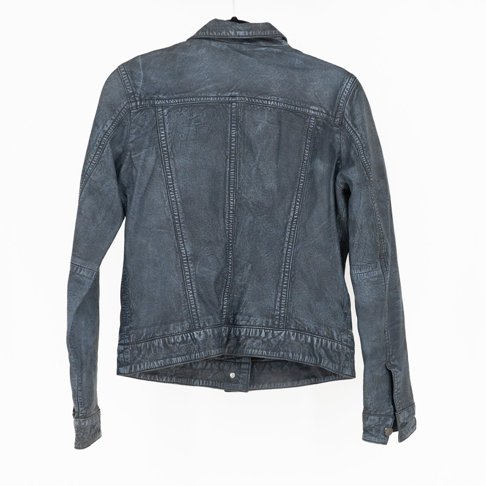 Mauritius Genuine Leather Collared Full Zip Moto Jacket Distressed Blue 8