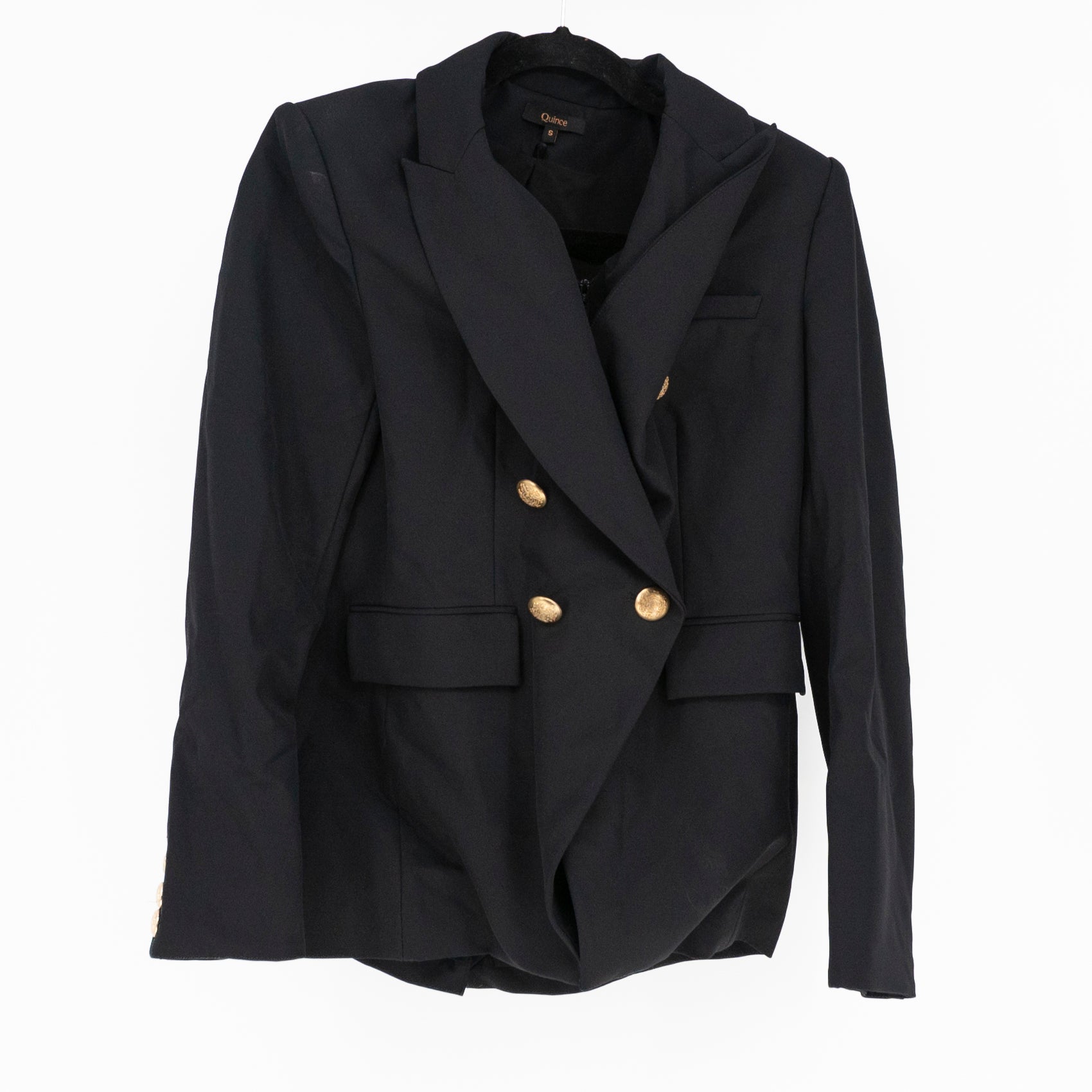Quince Women's Recycled Nylon Stretch Double Breasted Blazer Jacket Black S