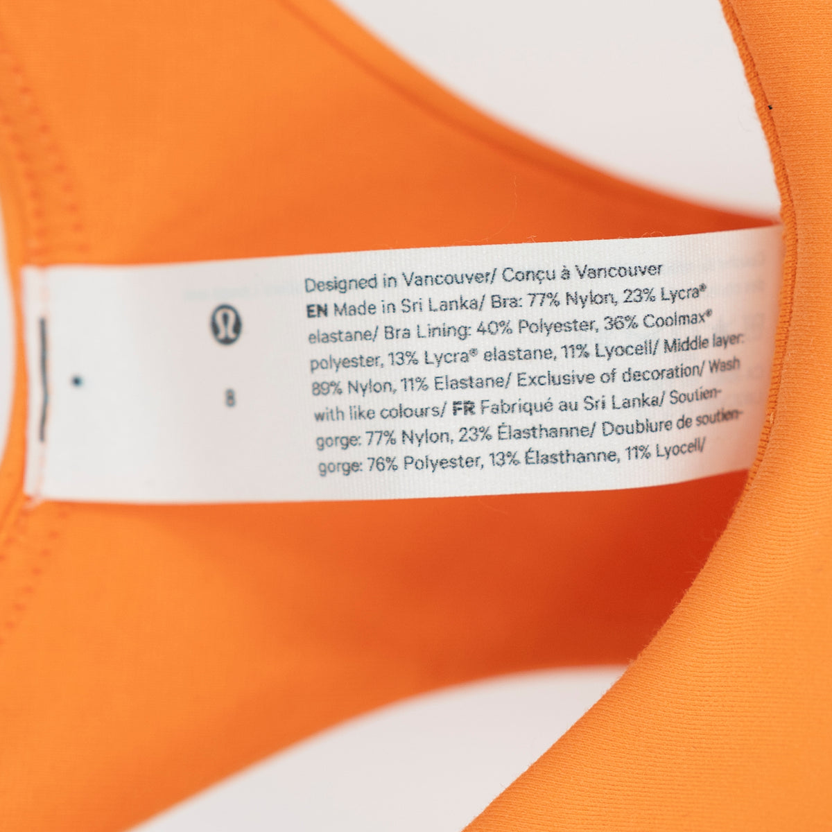 Lululemon Women's Wunder Train Longline Bra Fade Orange Frappe Sports Bra 8