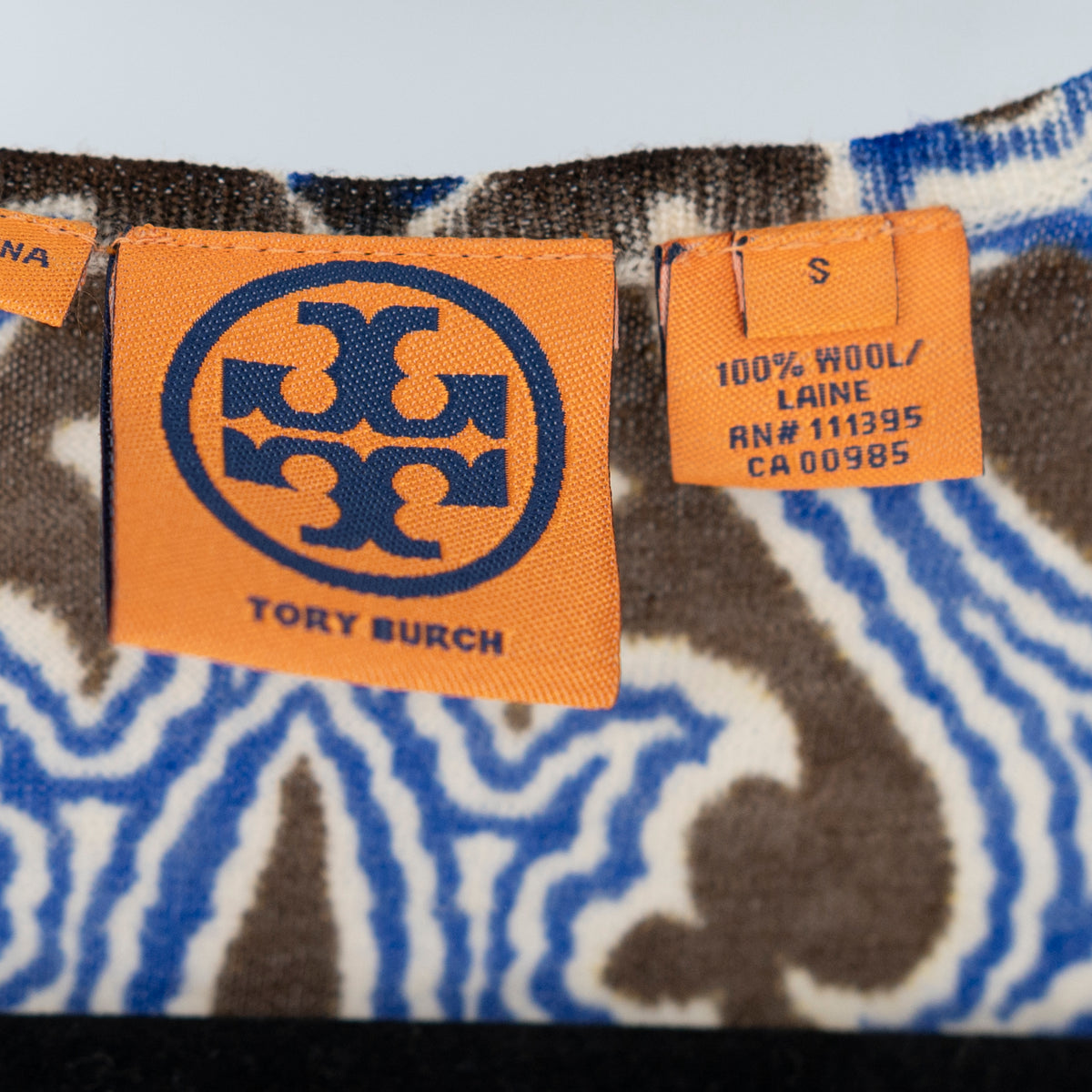 Tory Burch Wool Knit V Neck Button Front Cardigan Sweater Abstract Print Small