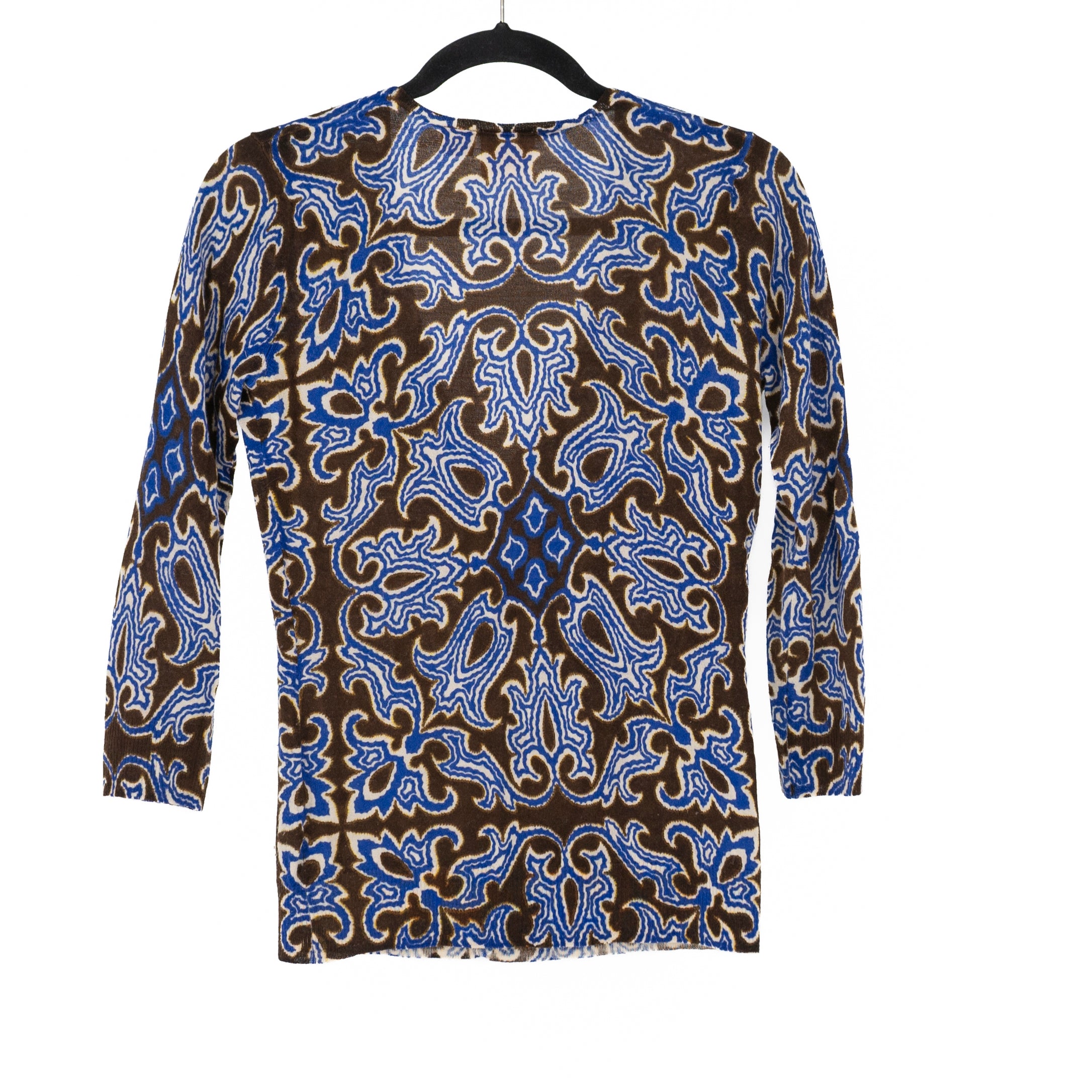 Tory Burch Wool Knit V Neck Button Front Cardigan Sweater Abstract Print Small