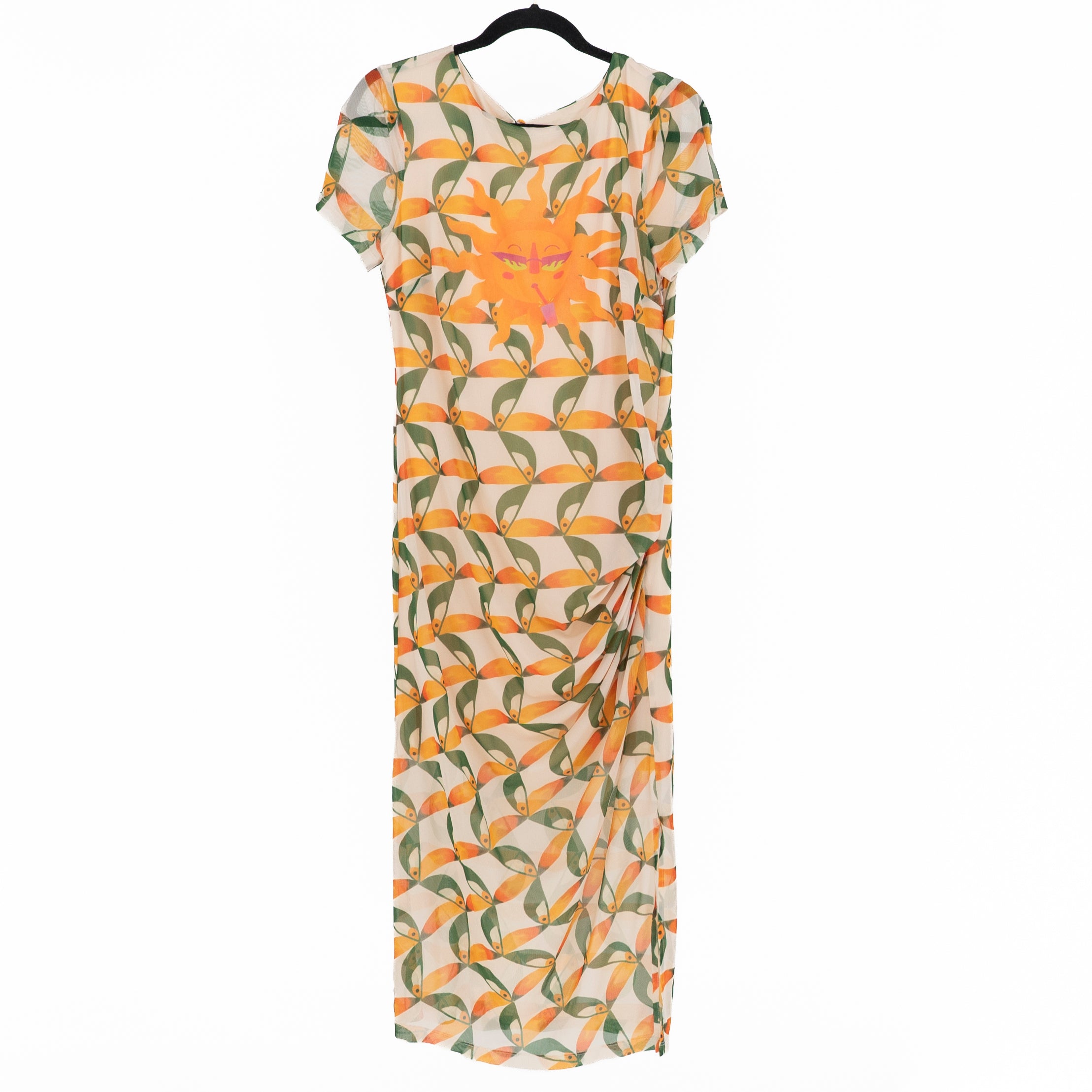 Farm Rio x Anthropologie Toucan Bird Animal Sun Print Pattern Mesh Midi Dress M