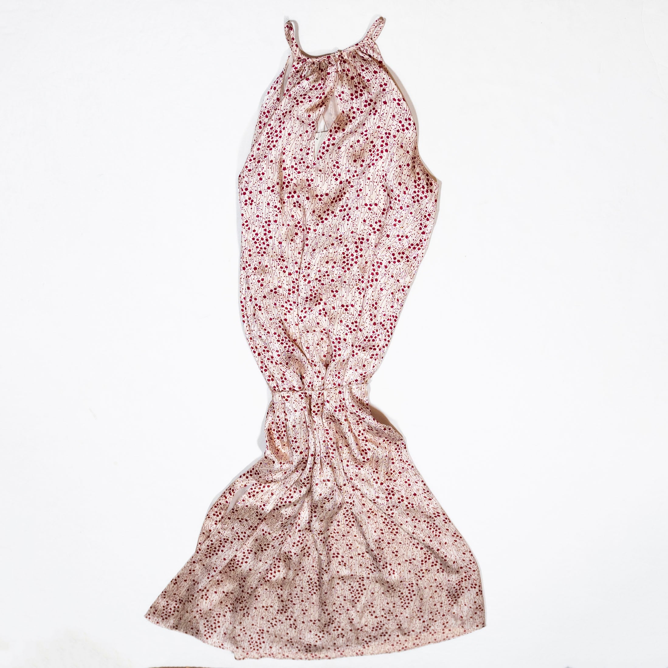 NEW Joie Kacey Halter Neck Belted Sleeveless Satin Slip Midi Dress Frappe Print