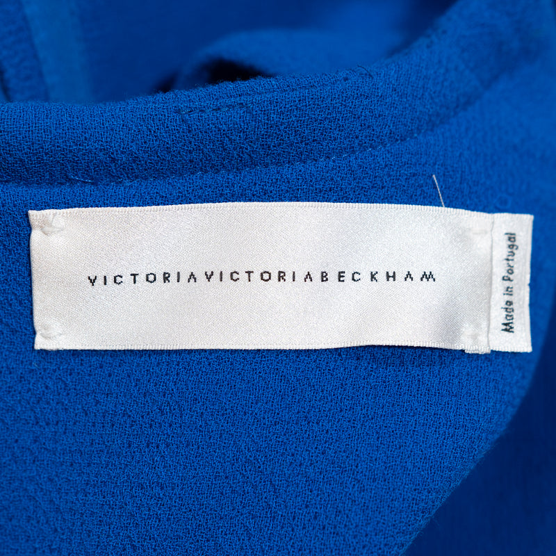 Victoria Beckham Silk Georgette Trimmed Wool Crepe Mini Sheath Blue Dress 6