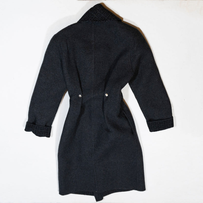 Givenchy Wool Felt Oversize Logo Shawl Collar Belted Midi Overcoat Jacket Gray S