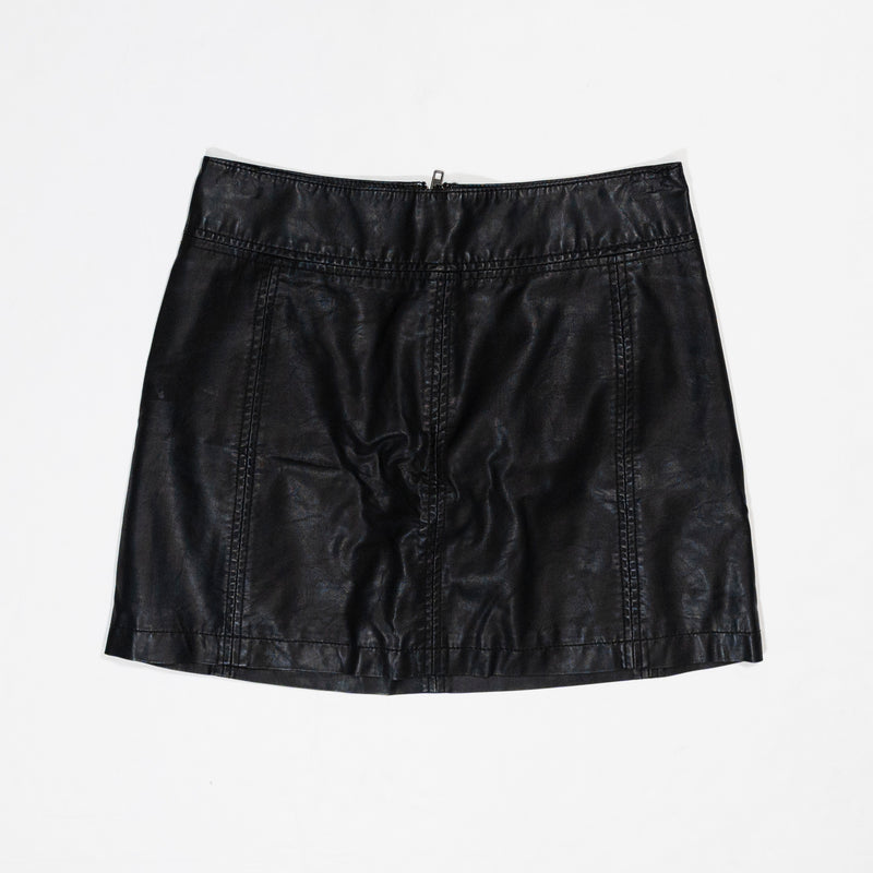 Free People Zip It To Vegan Faux Leather Solid Black Mini Skirt 6