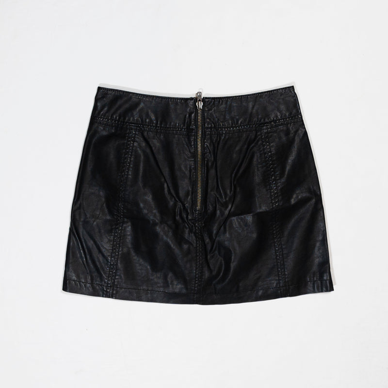 Free People Zip It To Vegan Faux Leather Solid Black Mini Skirt 6