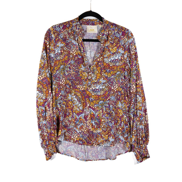 NEW Maeve Anthropologie Colette Multicolor Print Pattern Long Sleeve Peasant Top