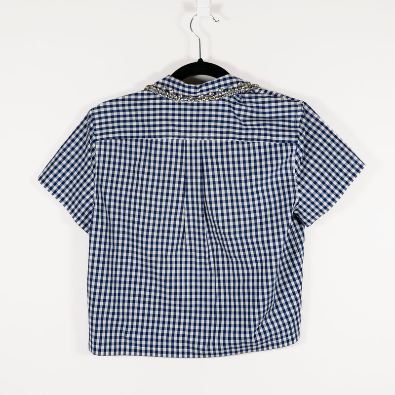 NEW J. Crew Collection Embellished Cotton Poplin Cropped Button-Up Shirt Gingham