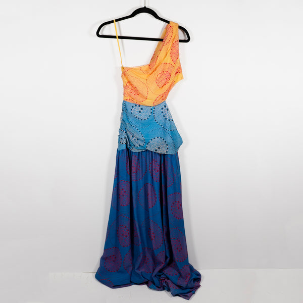 NEW Staud Ashlyn One-Shoulder Cut Out Chiffon Abstract Multi Print Maxi Dress 4