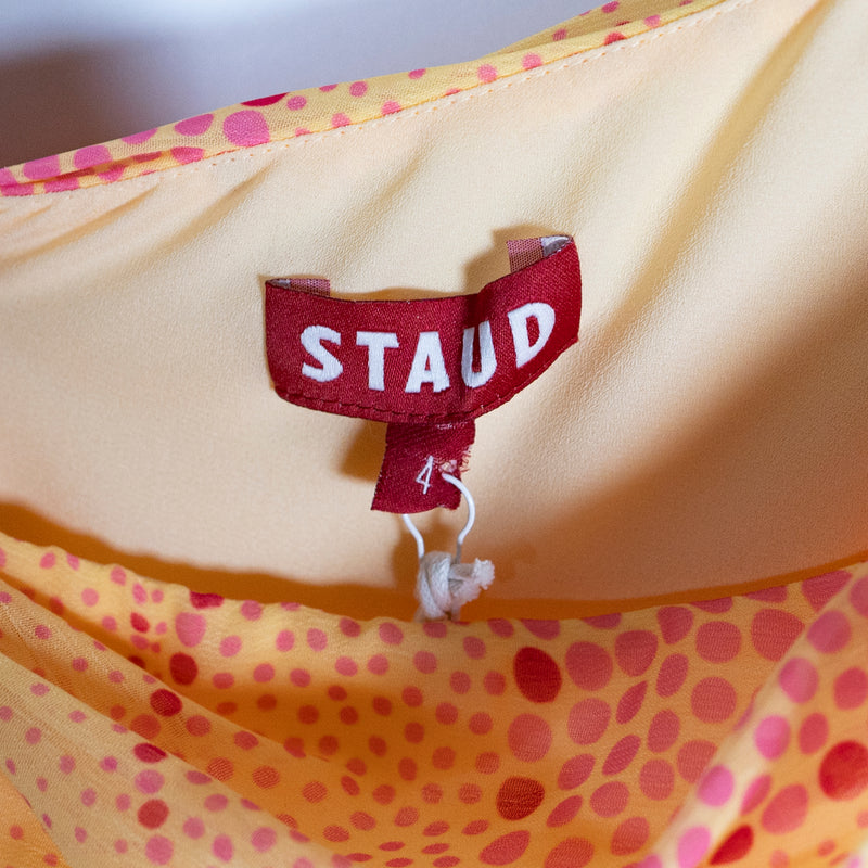 NEW Staud Ashlyn One-Shoulder Cut Out Chiffon Abstract Multi Print Maxi Dress 4