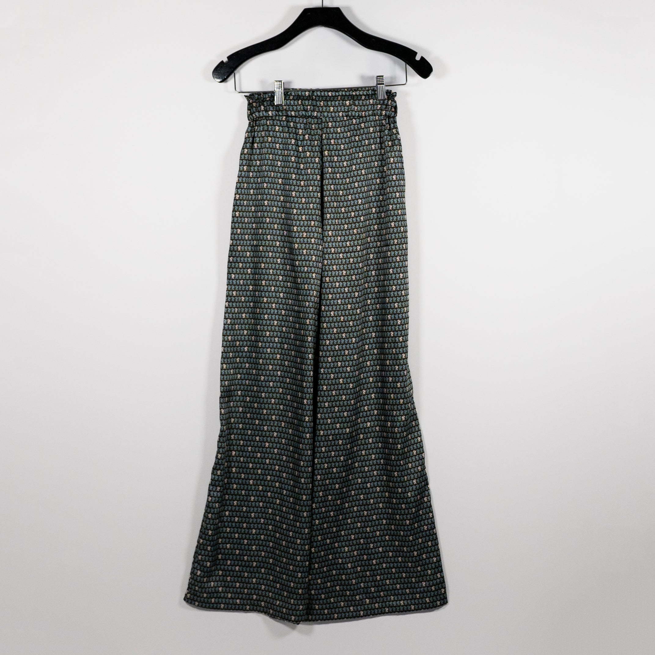 Claudie Pierlot Satin Floaty Wide Leg Mid Rise Small Horse Print Trousers Pants