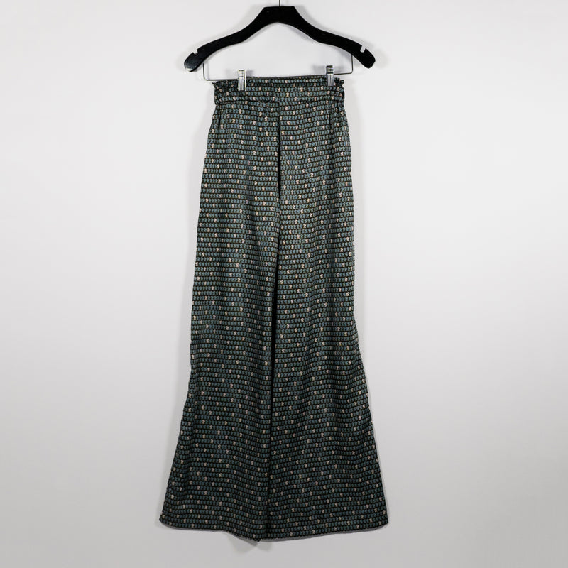 Claudie Pierlot Satin Floaty Wide Leg Mid Rise Small Horse Print Trousers Pants