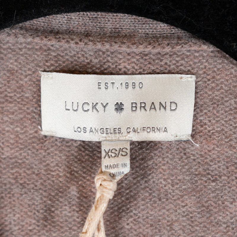 NEW Lucky Brand Cashmere Blend Knit Stretch Open Front Fringe Cardigan Sweater