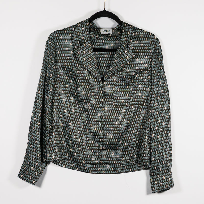 Claudie Pierlot Satin Floaty Collared Long Sleeve Button Down Horse Print Blouse