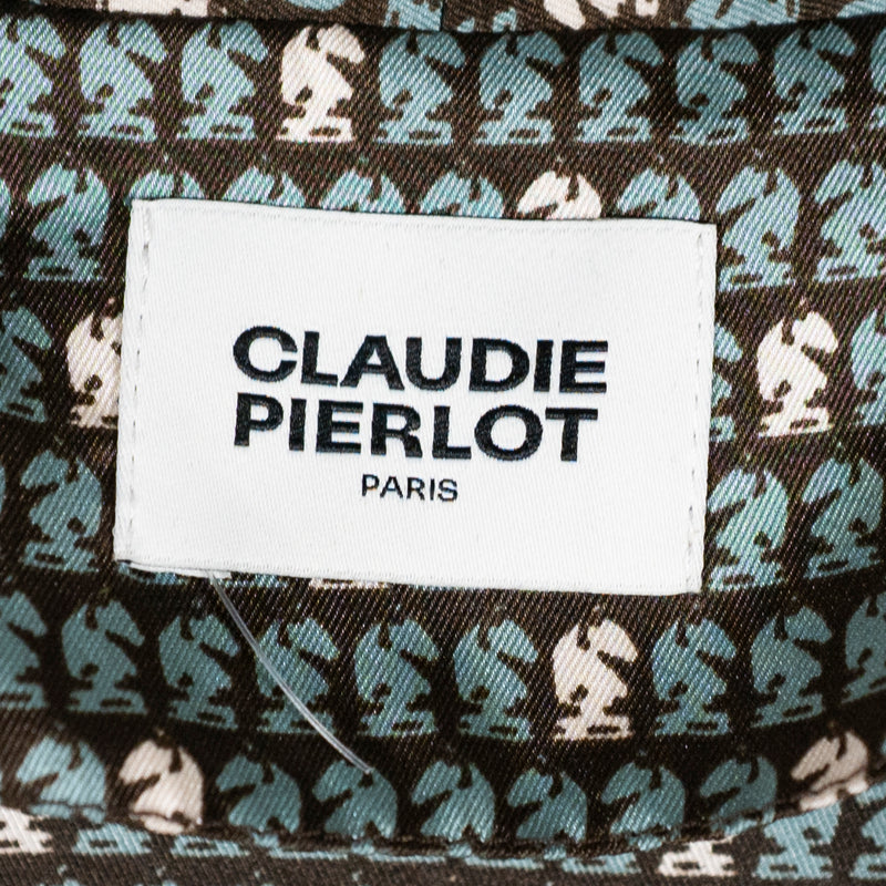 Claudie Pierlot Satin Floaty Collared Long Sleeve Button Down Horse Print Blouse