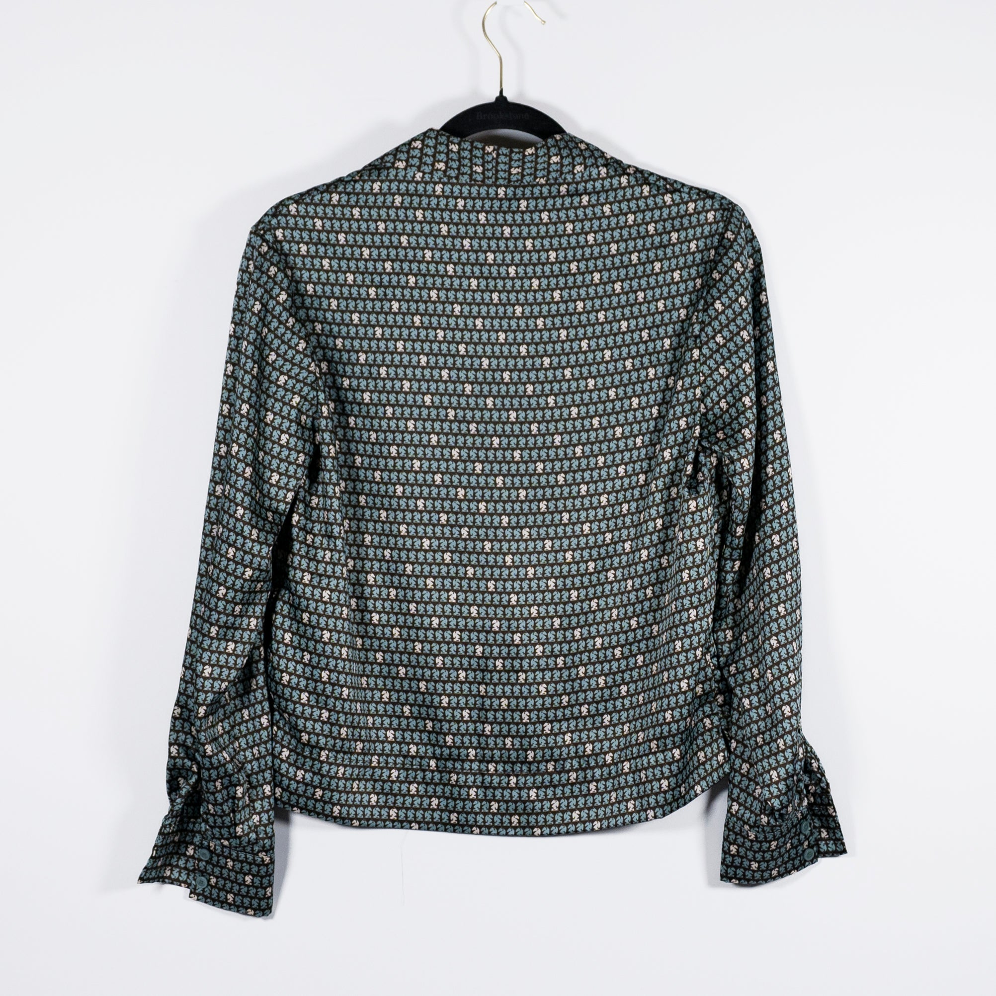 Claudie Pierlot Satin Floaty Collared Long Sleeve Button Down Horse Print Blouse