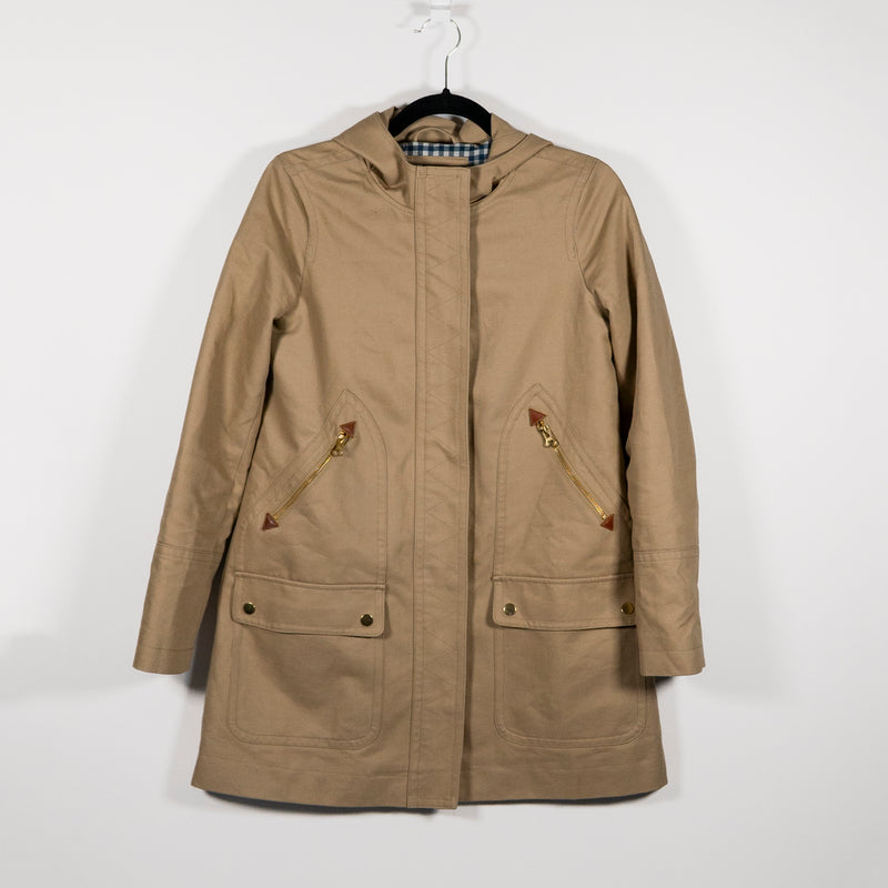 J. Crew Chateau Gingham Lined Cotton Full Zip Water Resistant Trench Jacket Coat