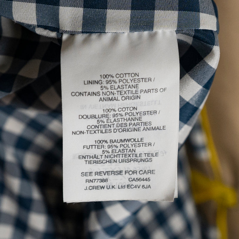 J. Crew Chateau Gingham Lined Cotton Full Zip Water Resistant Trench Jacket Coat