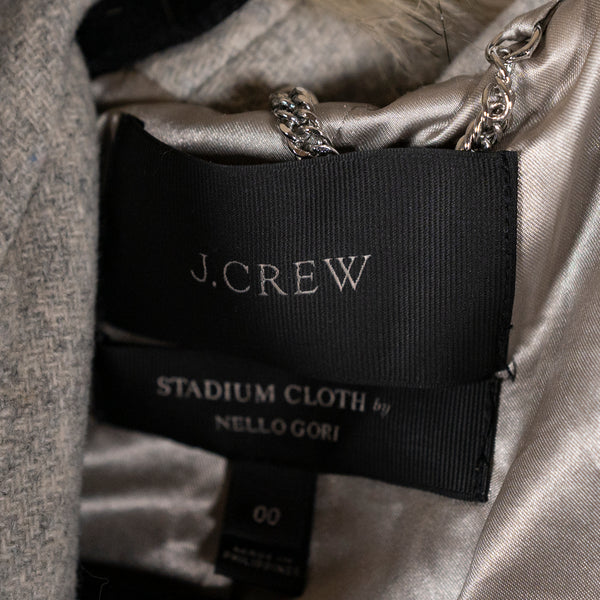 J. Crew Women's Chateau Stadium Cloth Wool Felt Faux Vegan Fur Hood Jacket Coat