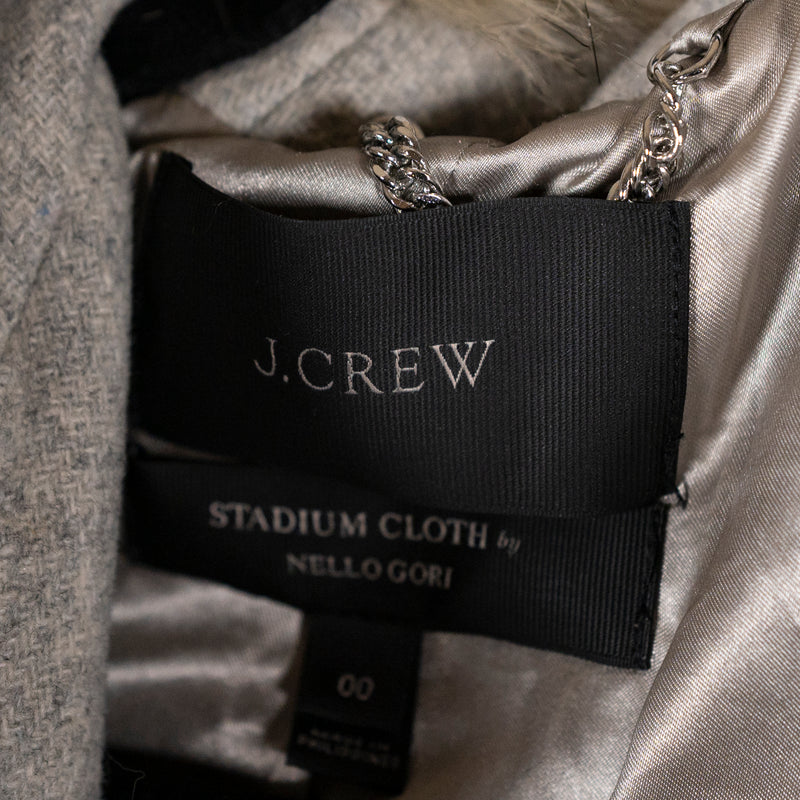 J. Crew Women's Chateau Stadium Cloth Wool Felt Faux Vegan Fur Hood Jacket Coat