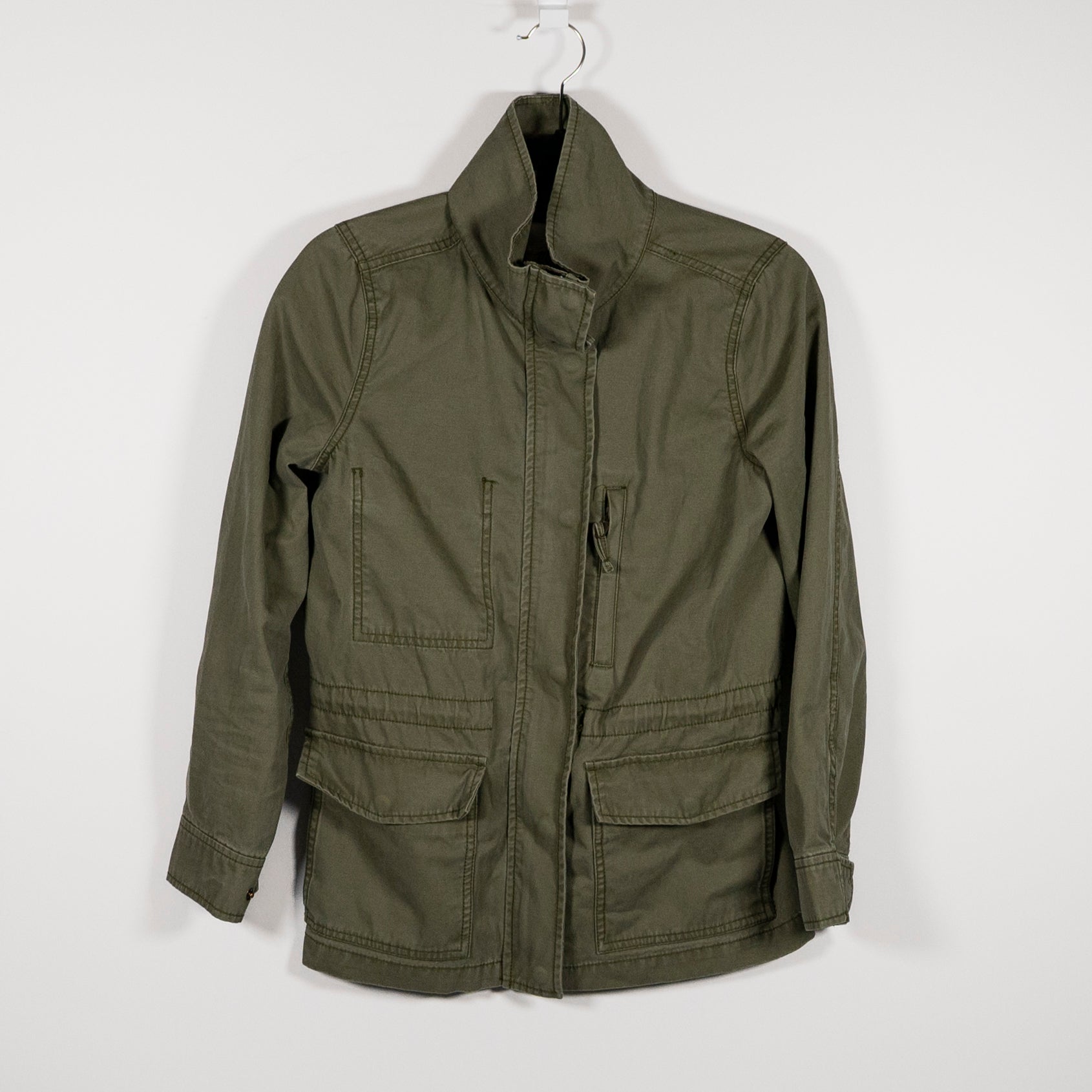 Madewell Women's Passage Cotton Poplin Zip Military Jacket Coat Desert Olive XS