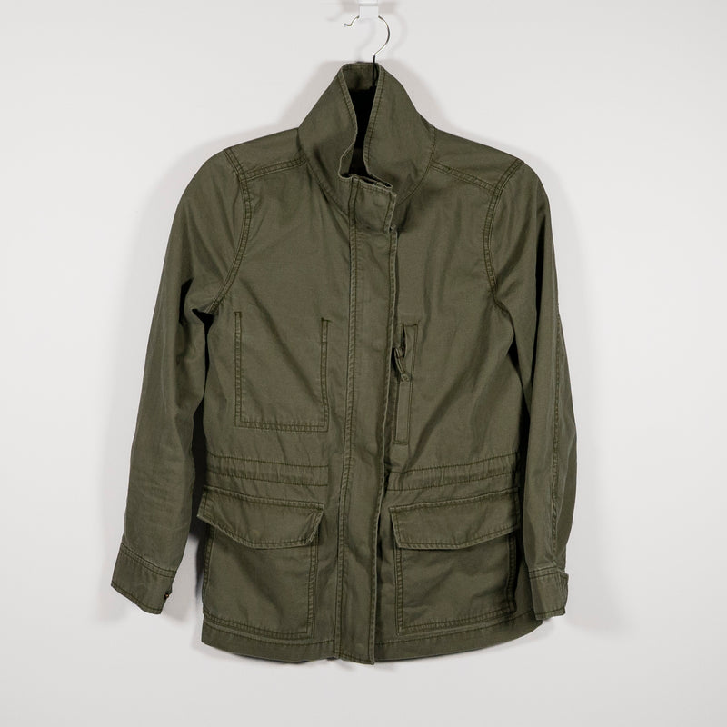 Madewell Women's Passage Cotton Poplin Zip Military Jacket Coat Desert Olive XS