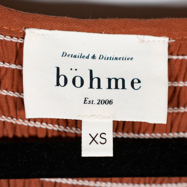 Bohme Smocked Bodice Stretch Pullover V Neck Tiered Midi Dress XS