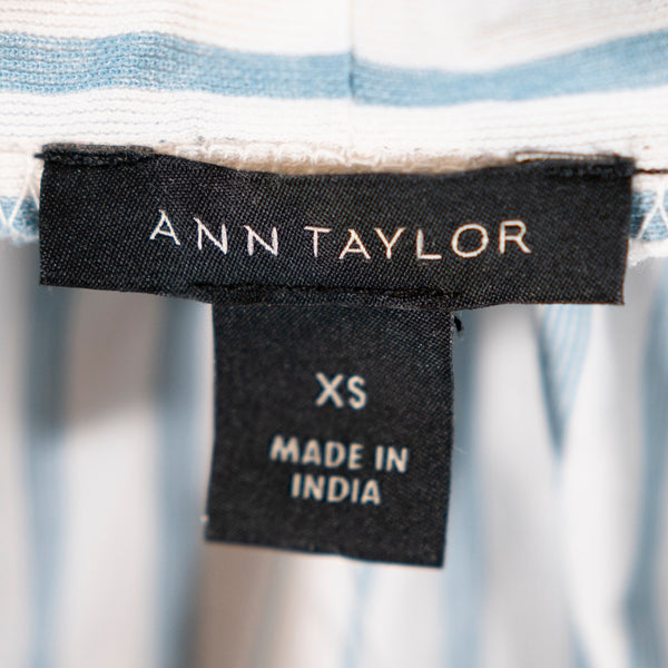 NEW Ann Taylor Cotton Blend Blue White Stripe Sleeveless Tie Neck Blouse Shirt