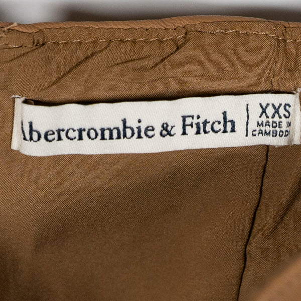 Abercrombie &amp; Fitch Faux Vegan Leather Ruched Tulip Wrap Mini Skirt Brown XXS