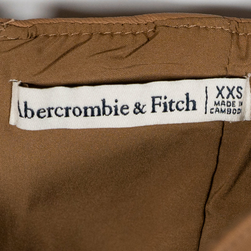 Abercrombie &amp; Fitch Faux Vegan Leather Ruched Tulip Wrap Mini Skirt Brown XXS