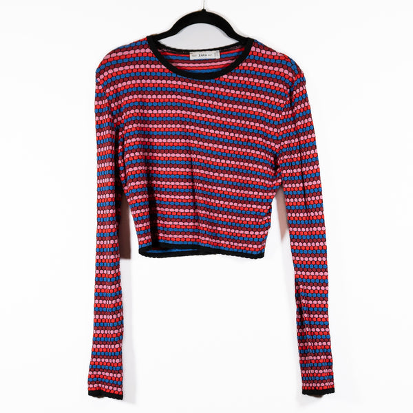 Zara Knit Women's Multi Color Textured Crew Neck Long Sleeve Pullover Sweater M