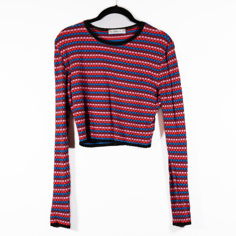 Zara Knit Women's Multi Color Textured Crew Neck Long Sleeve Pullover Sweater M