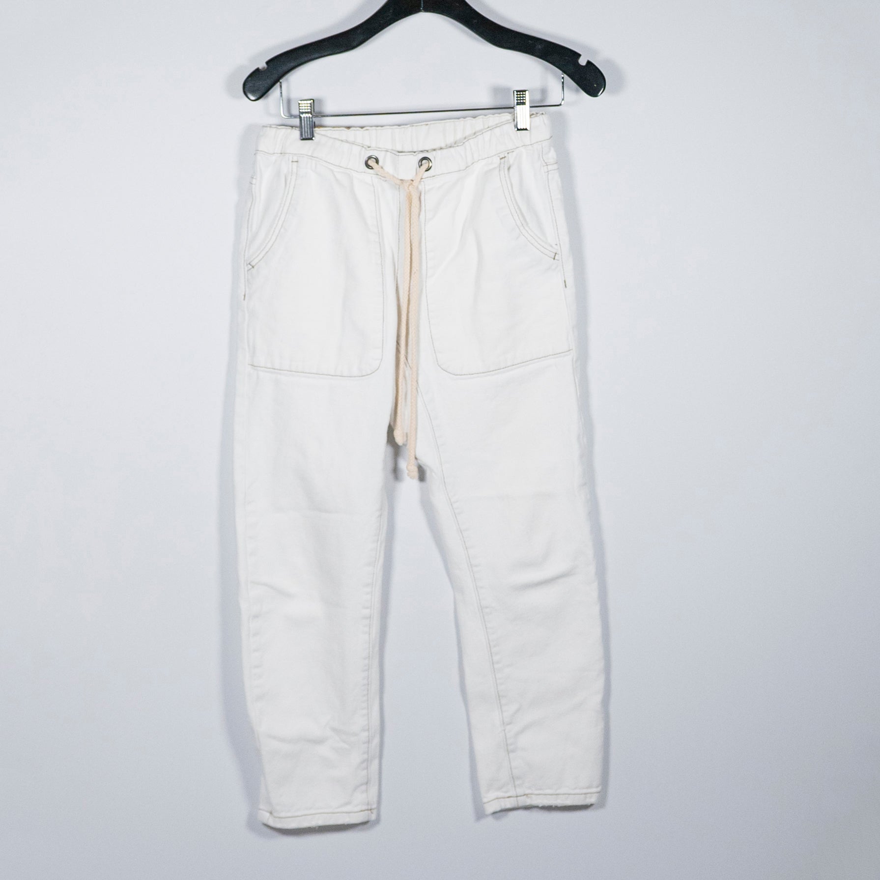 One Teaspoon Cotton Straight Leg Drawstring Waist Ankle Crop Jeans Pants White