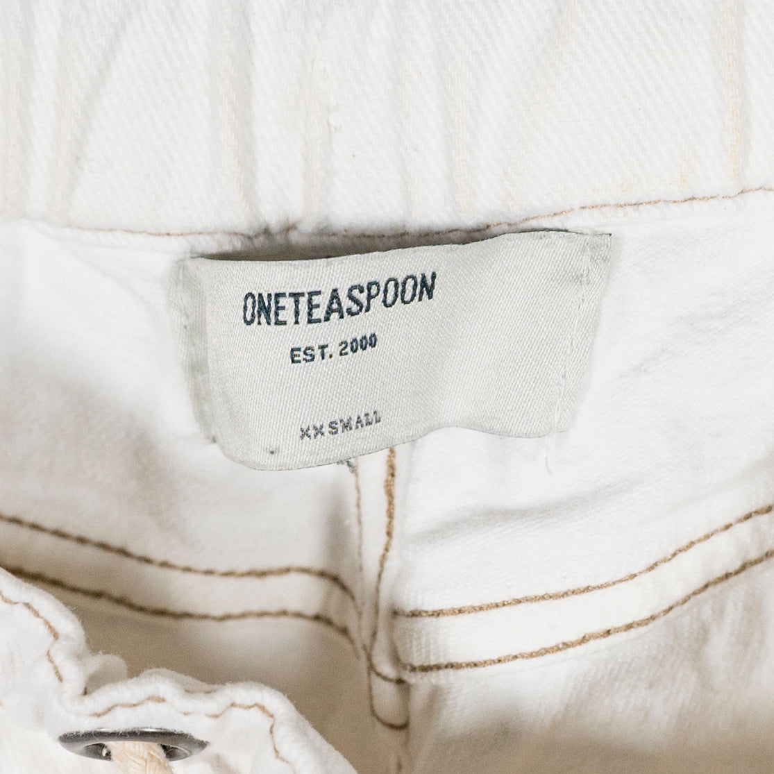 One Teaspoon Cotton Straight Leg Drawstring Waist Ankle Crop Jeans Pants White